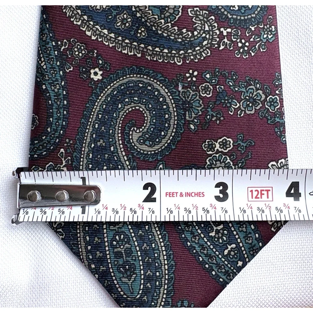 Vintage Paisley Italian Silk Tie State Street Jordan Marsh Burgundy Teal USA